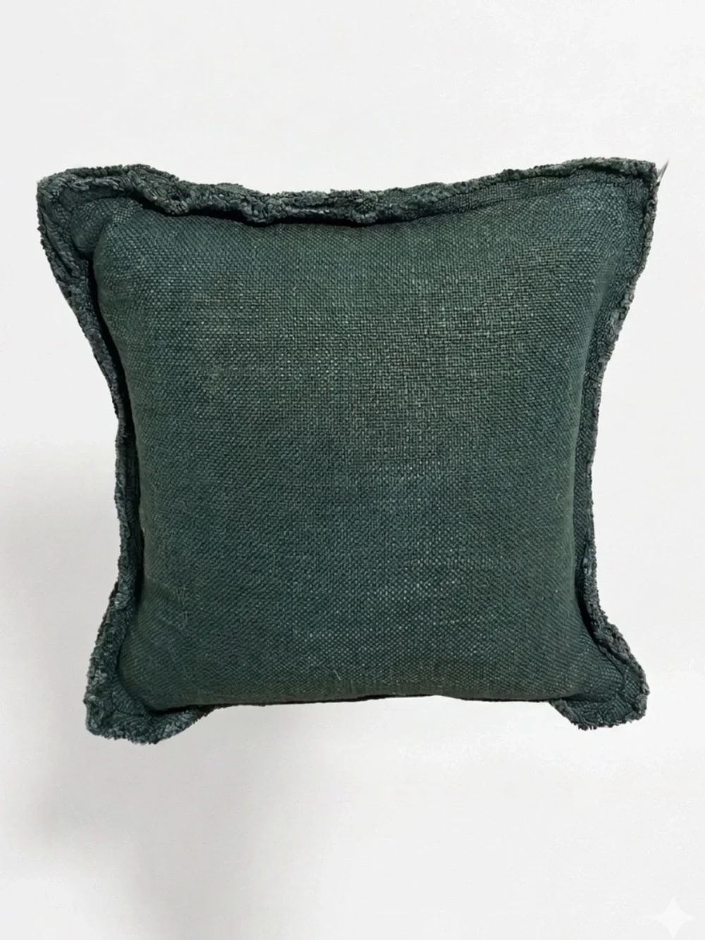 Anthropologie Luxe Emerald Green Linen Blend Pillow Cover 18x18 Fringed Edge